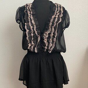 Pink and Black Lace Blouse